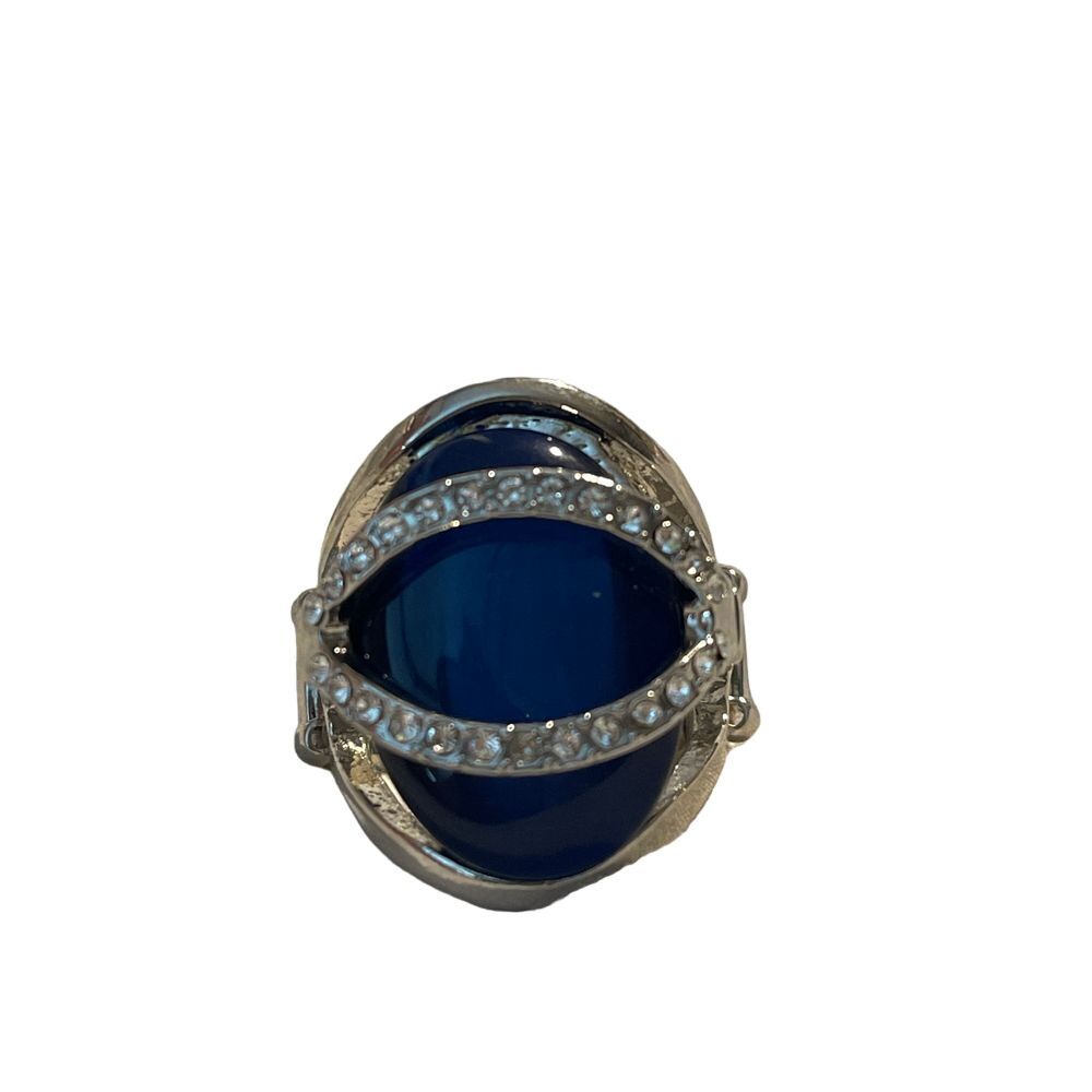 Elegant Blue Stone Cocktail Ring with Crystal‎ Accents elastic bandJewelry J-2